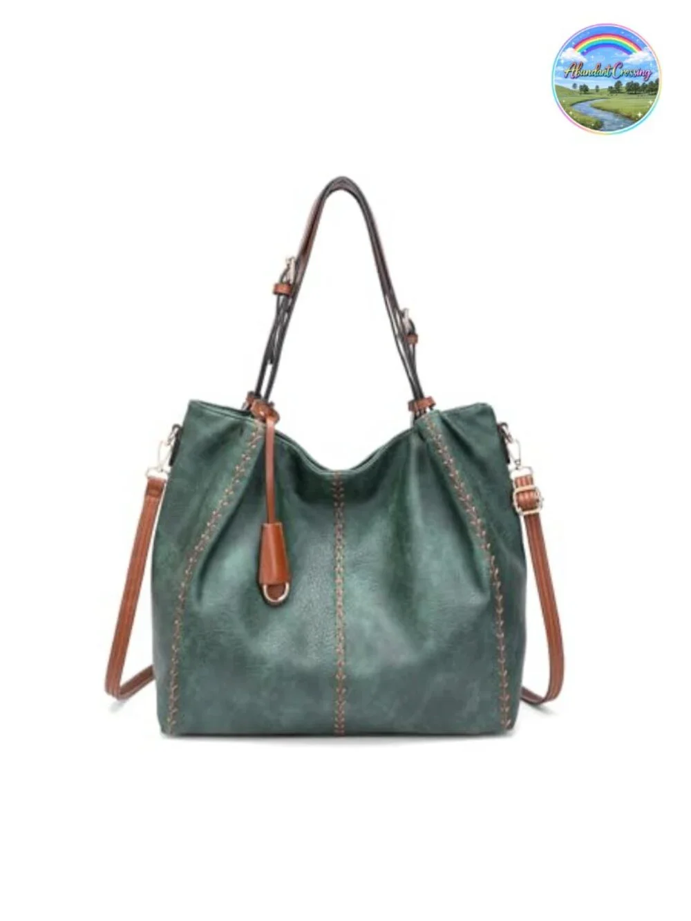 Vintage PU Hobo Shoulder Bag, Bucket Tote with Rivet Detail Purse